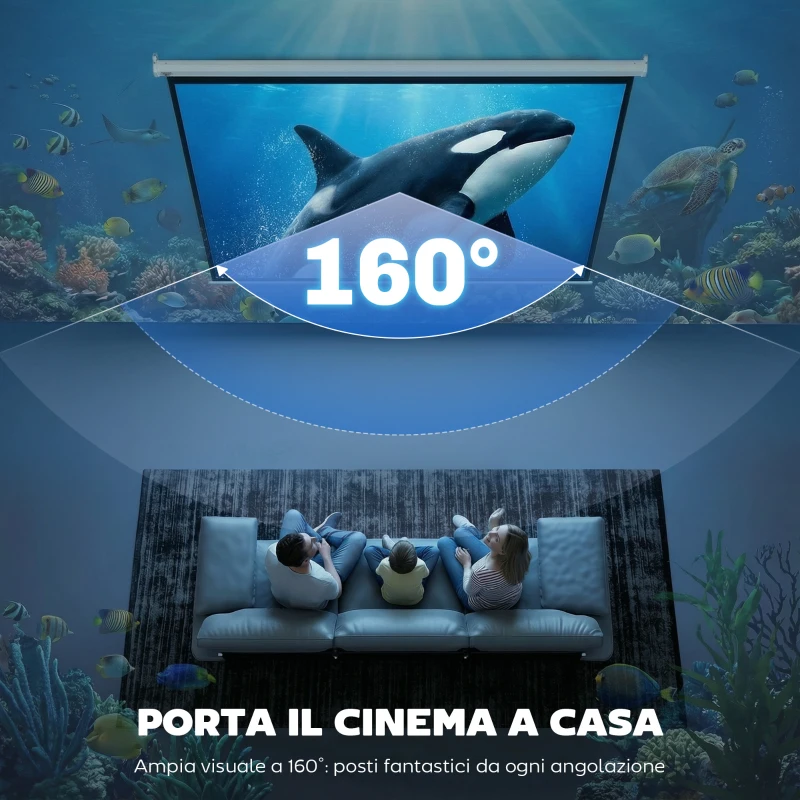 HOMCOM Telo Proiettore 84" Formato 4:3 con Telecomando, in Tessuto Plastico e Metallo, 171x130 cm, Bianco