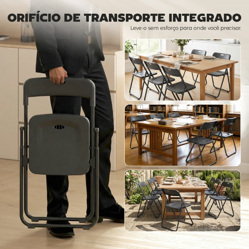 HOMCOM Conjunto de 6 Cadeiras Dobráveis com Encosto Curvo Assento Côncavo com Ventilação 48,5x47x75 cm Preto