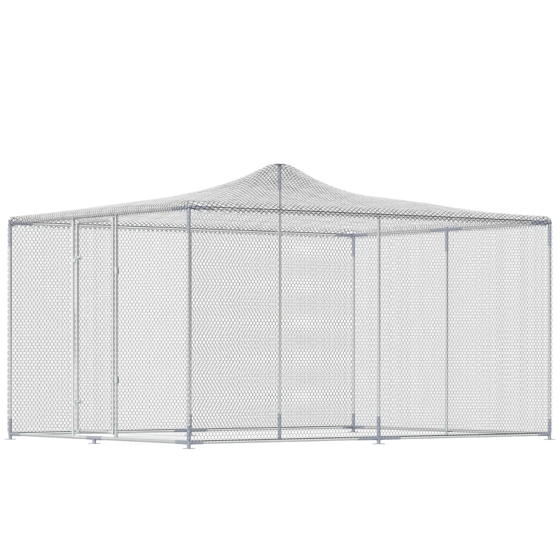 PawHut Poulailler et enclos pour animaux en acier galvanisé, 4x3x2m, gris
