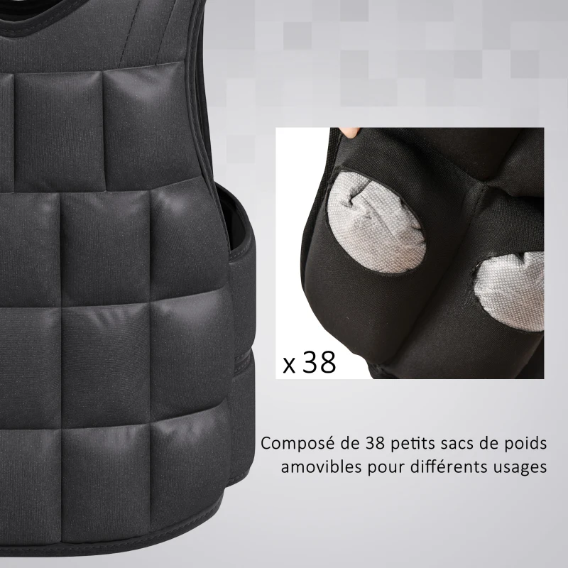 HOMCOM Gilet lesté réglable veste lestée 10 Kg max. poids amovibles entrainement musculation exercice boxe oxford 50x60cm noir