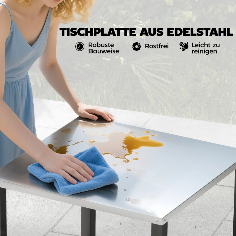 Outsunny Grillwagen 3-Etagen Grilltisch mit Edelstahl Arbeitsfläche Rollen mobiler Servierwagen 50 x 50 x 90 cm Schwarz