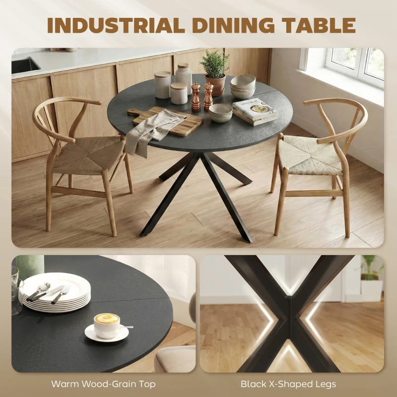 HOMCOM Okrągły stół jadalniany dla 4 osób, stół kuchenny w stylu industrialnym ze stalowymi nogami, do jadalni, kuchni, czarny