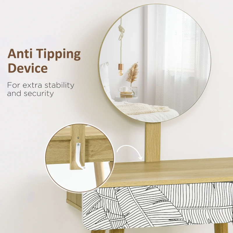 HOMCOM Dressing Table with Drawer and Mirror height adjustable Wooden Oak Color  Bedroom Dressing Room Elegant and Durable