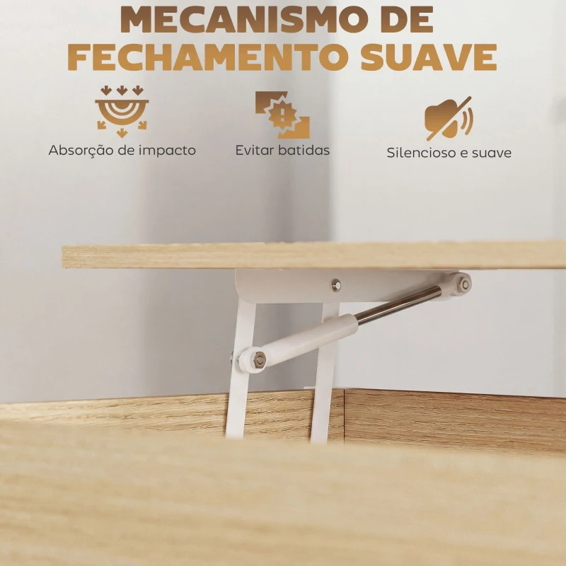 HOMCOM Mesa de Centro Elevatória com Rodas Compartimento Oculto e Prateleiras Abertas 105x50x67 cm Madeira e Branco
