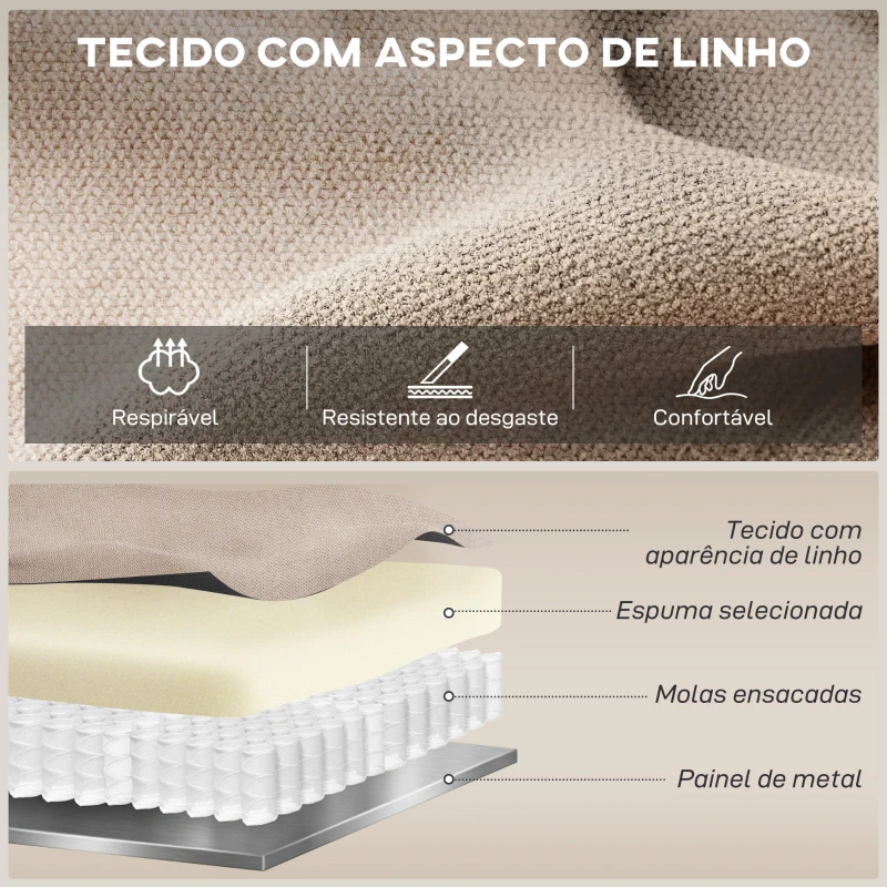 HOMCOM Poltrona Reclinável Manual com Tecido de Aspeto em Linho e Apoio para os Pés 85x93x105 cm Bege