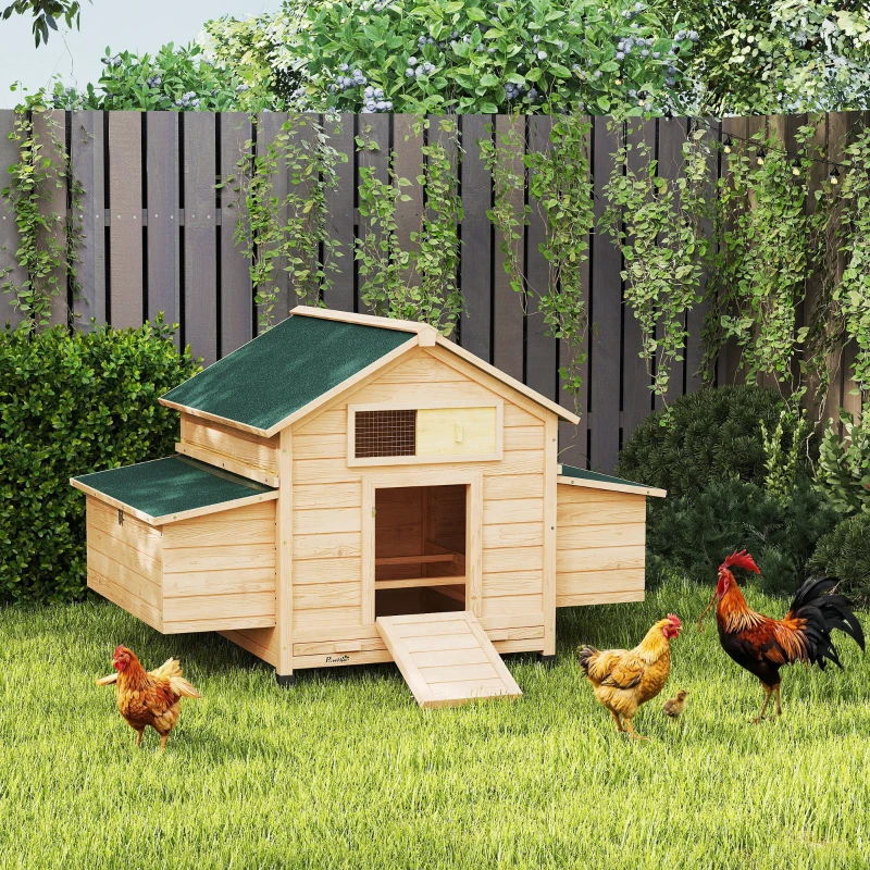PawHut Poulailler en bois abri pour 2-4 poules toit ouvrant étanche & 2 pondoirs 150 x 100 x 96,5 cm jaune