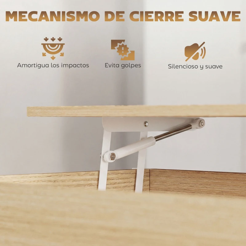 HOMCOM Mesa de Centro Elevable con Ruedas Mesa de Salón con Compartimento Oculto Estantes Abiertos Madera Natural y Blanco
