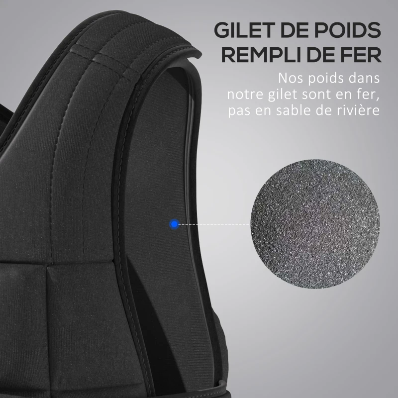 HOMCOM Gilet lesté réglable veste lestée 10 Kg max. poids amovibles entrainement musculation exercice boxe oxford 50x60cm noir