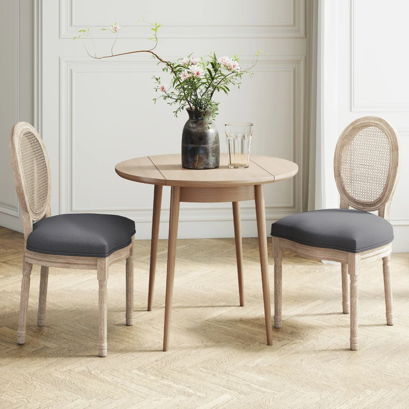 HOMCOM Keukenstoelen Set van 2, Zacht Gepolsterd, Vintage Ontwerp, Rattan Look, Grijs