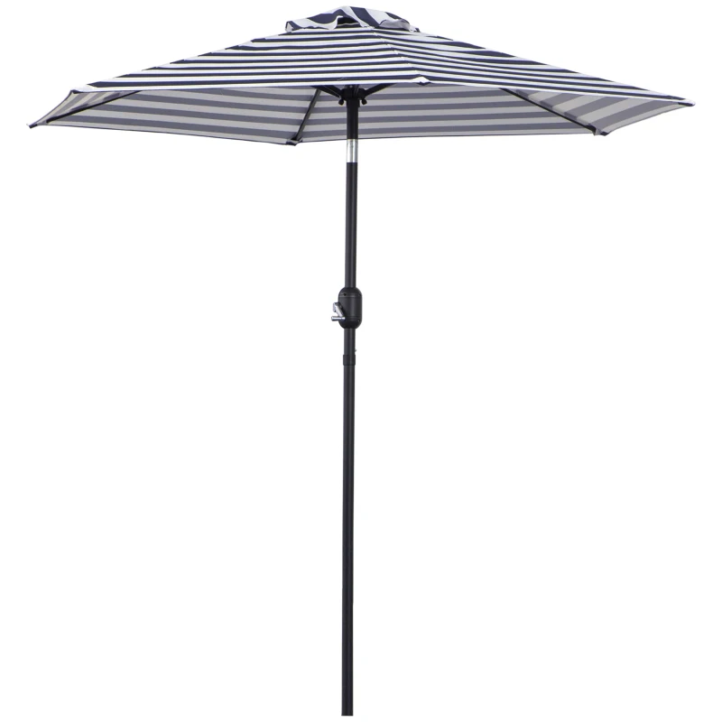 Outsunny Sombrilla de Jardín Ø230x216 cm con Apertura Manual Ángulo Ajustable e Impermeable para Terraza Piscina Azul y Blanco