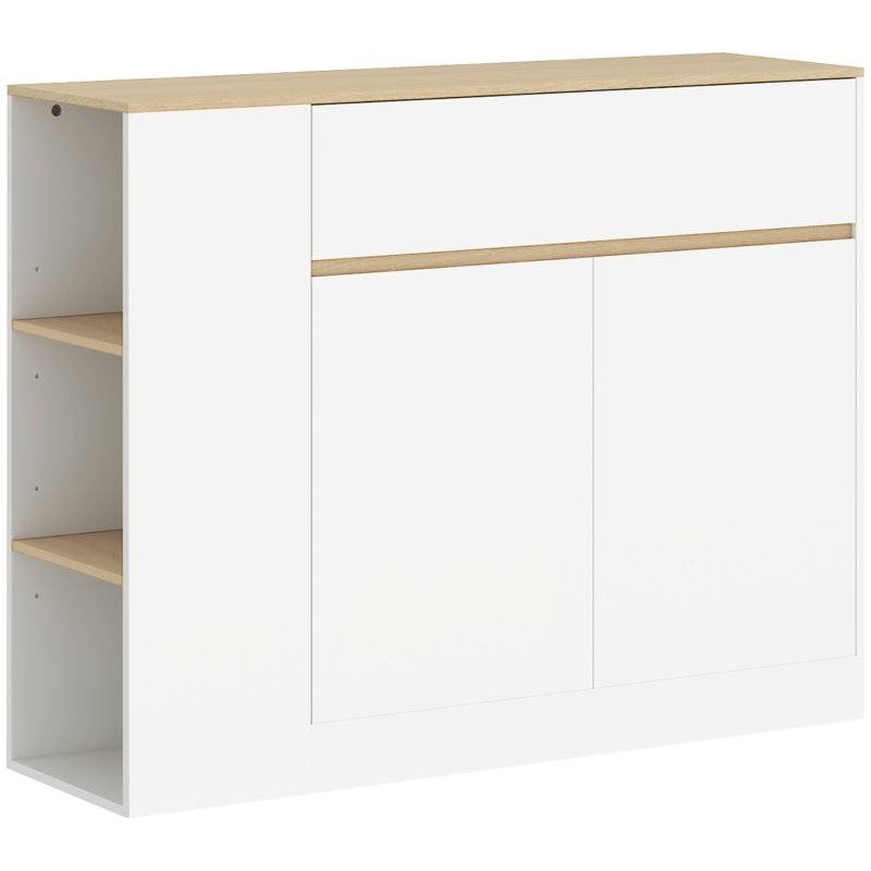 HOMCOM Mobile Buffet con Ante, 3 Ripiani Aperti, Cassetto, 105 x 30 x 81,5cm, Bianco e Legno