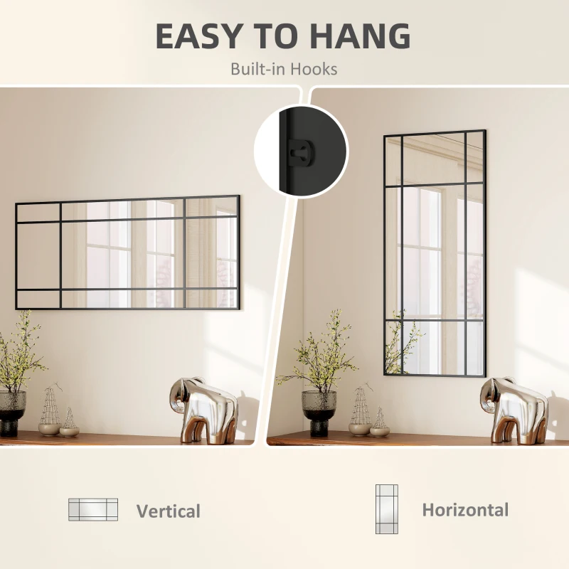 HOMCOM Decorative Grid Wall Mirror, with Back Hooks - Black