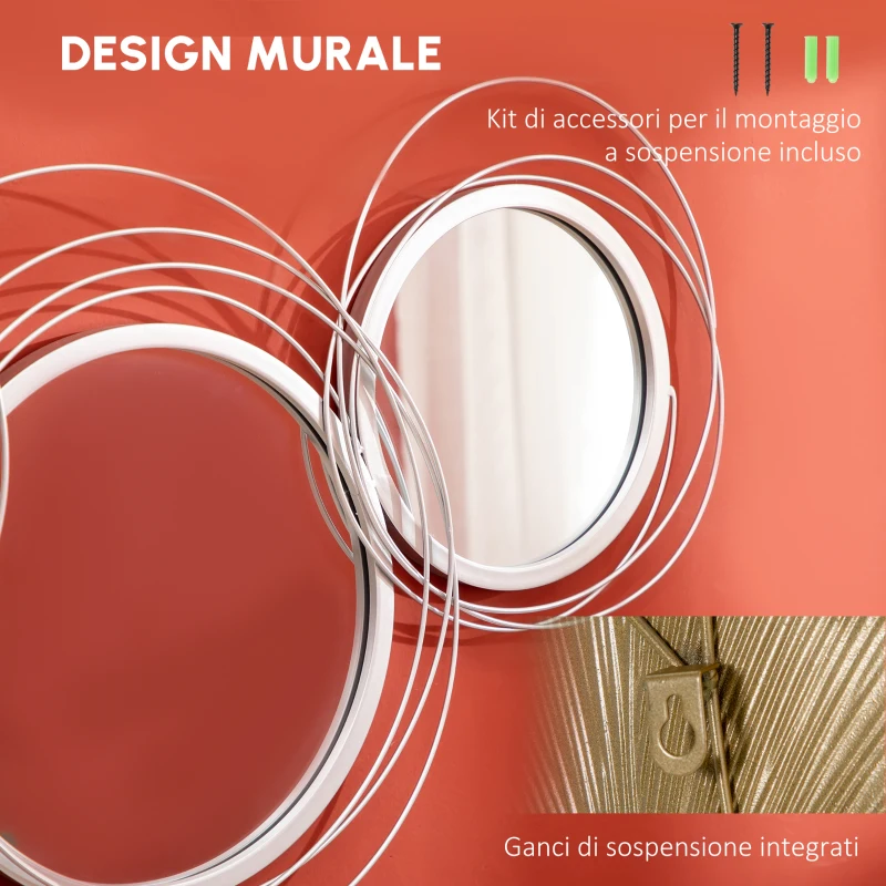 HOMCOM Set di 4 specchi rotondi in metallo argentato 107 x 56 cm