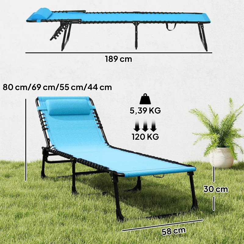 Outsunny Sonnenliege, klappbar, atmungsaktiver Bezug, Metallrahmen, 189 x 58 x 30 cm, Blau