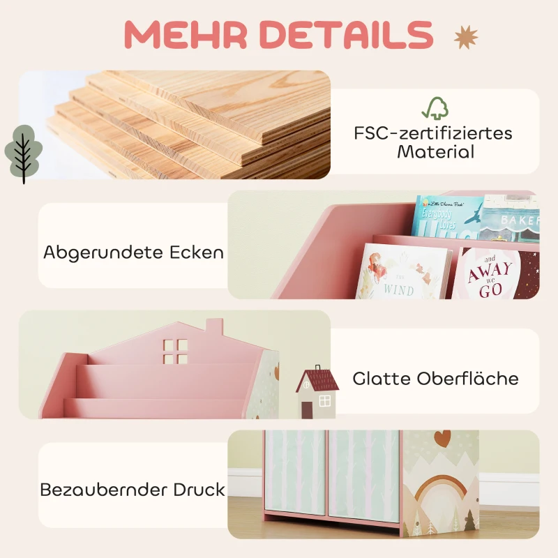 AIYAPLAY Kinderregal Bücherregal Kinder mit 2 Stoffschubladen offen Regal für 3-8 Jahre 62,5x30x91,5 cm Rosa