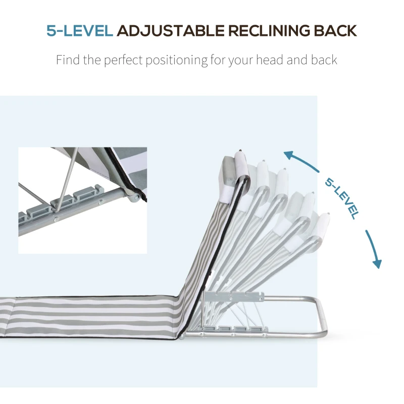 Outsunny Leżak składany ogrodowy z poduszką, 5-stopniowe oparcie, torba transportowa, jasnoszary