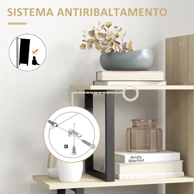 HOMCOM Scaffale Libreria, Separatore di Ambienti in Stile Industriale a Scala con 5 Mensole, 102 x 30 x 160 cm, Color Quercia