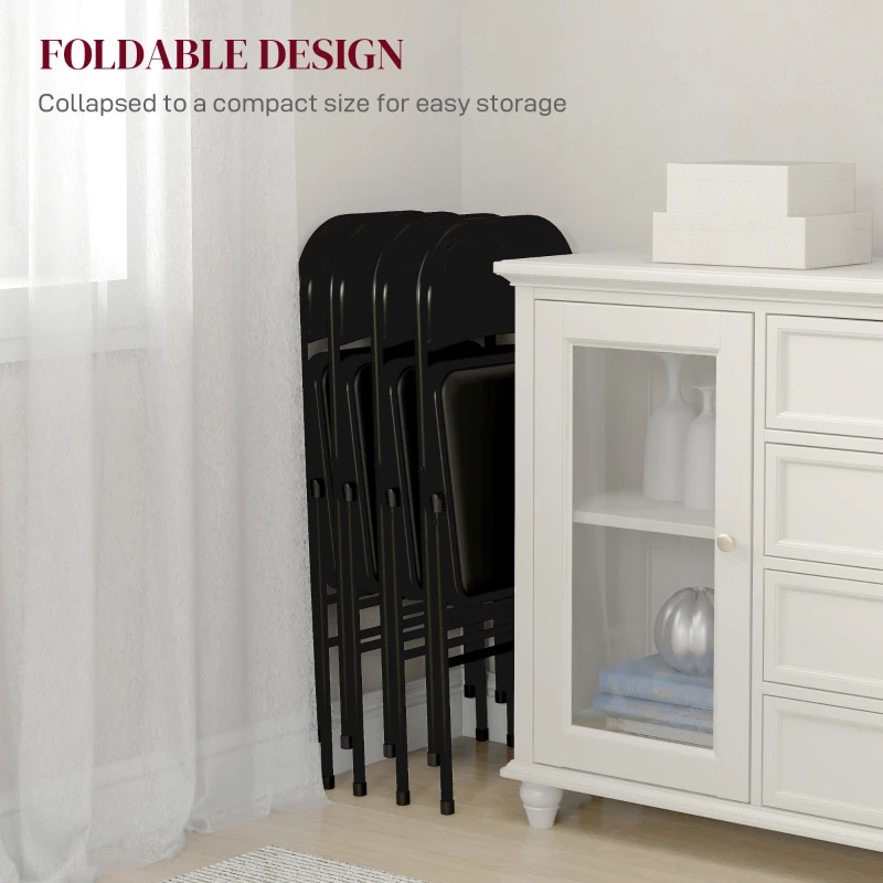 HOMCOM Zestaw 4 składanych krzeseł, poduszki, stalowe nogi, czarne