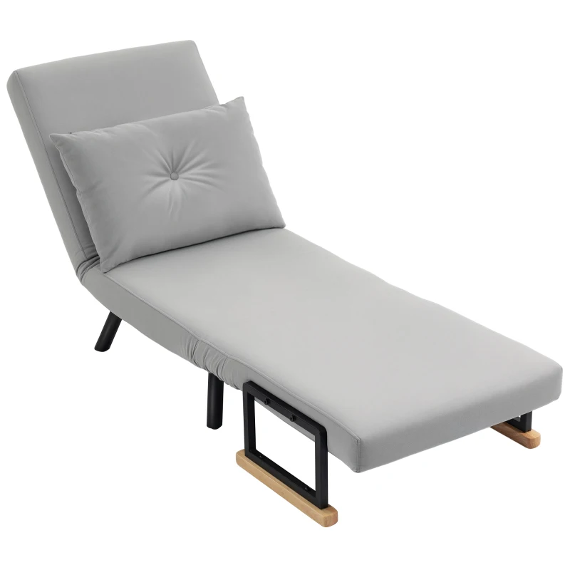HOMCOM Sofá Cama Individual Plegable Sofá Cama Convertible 4 en 1 Respaldo Ajustable de 5 Niveles y Almohada 63x73x81 cm Gris