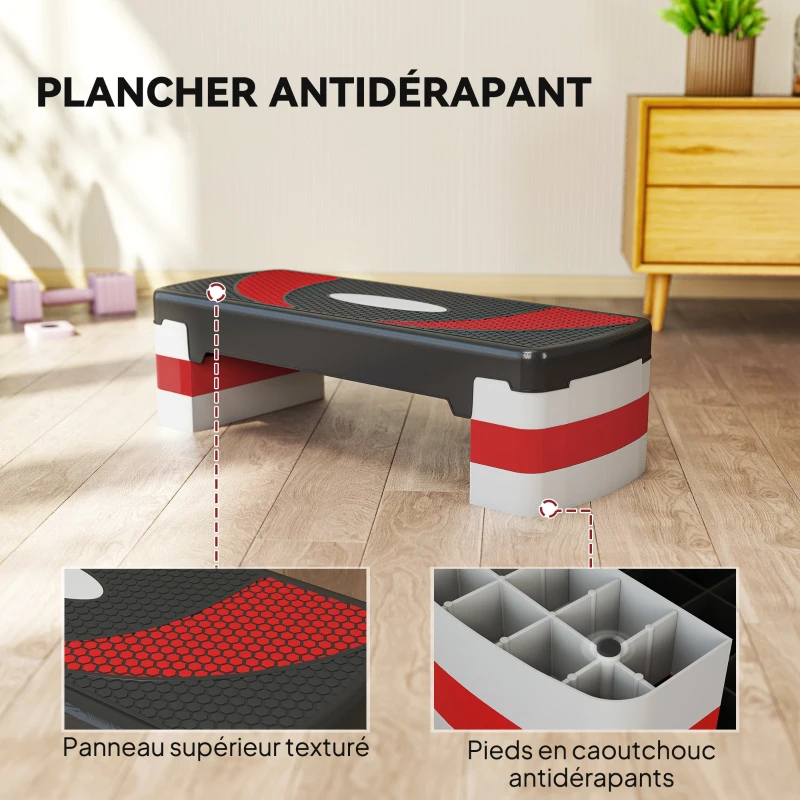 Stepper Fitness Aerobic - Aosom.fr x FFHandball - hauteur reglable surface antiderapante 80 x 31 x 20 cm noir gris clair