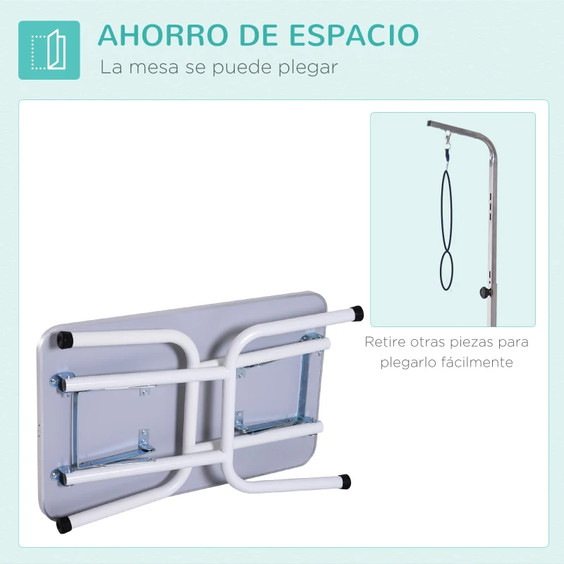 PawHut Mesa de Peluquería Canina Plegable con Encimera Antideslizante Brazo Ajustable 81x48,5x80 cm, Azul