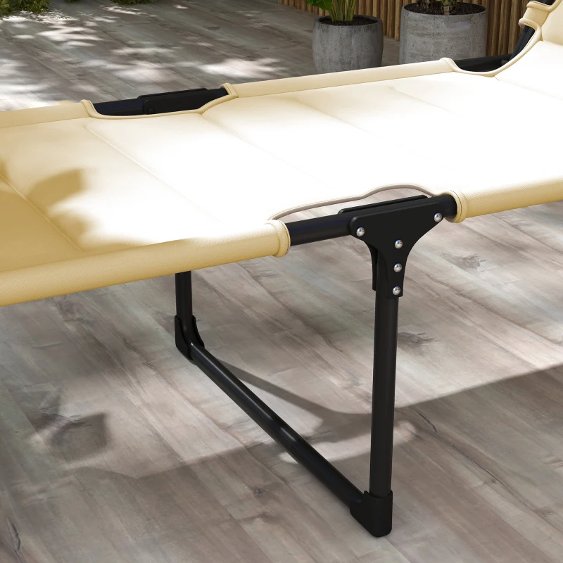 Outsunny Bain de soleil chaise longue pliante avec pare-soleil, appuie-tête inclinable en tissu Oxford 70 x 200 x 45 cm crème