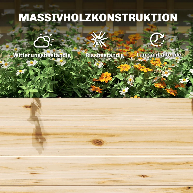 Outsunny Podwyższona donica z kratką i wiszącym dachem, drewniana donica z 2 półkami, otworami odpływowymi, 76 x 43,5 x 177 cm