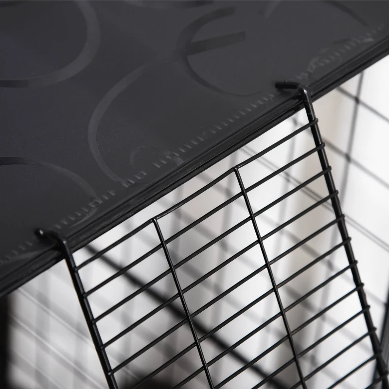 PawHut Enclos pour petits animaux, cage à lapin modulable 3 niveaux, 39 panneaux avec  rampes, en métal, 70 x 70 x 105 cm, noir