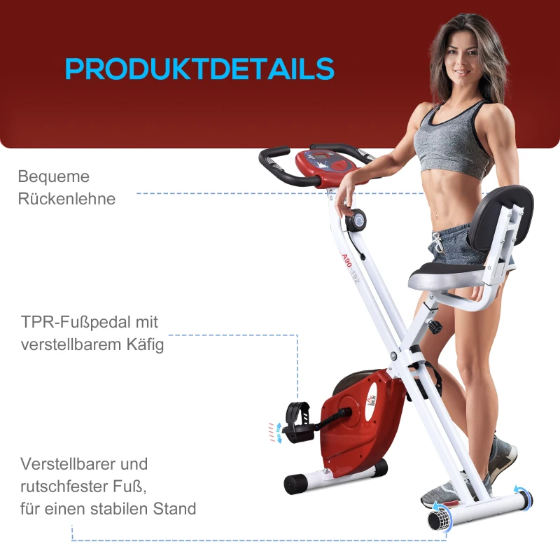 HOMCOM Hometrainer, fietstrainer, trainingsfiets met in 8 niveaus instelbare magnetische weerstand, staal, wit, 43 x 97 x 109 cm