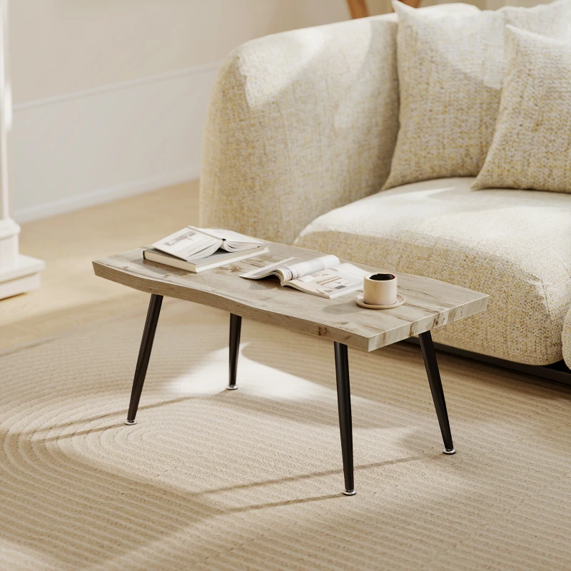 HOMCOM Table basse, table d'appoint moderne avec pieds en acier et plateau épais de 4 cm, 100 x 50 x 45 cm, chêne et noir