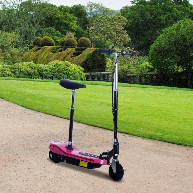 HOMCOM Patinete eléctrico plegable 120 W para niños 7 a 12 años luz LED manillar y asiento regulables 10 km/h máx. rosa