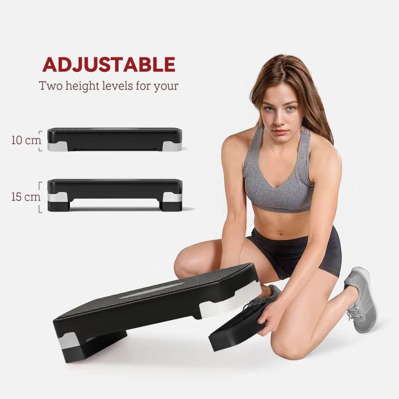 HOMCOM Stepboard aerobic fitness stepper hometrainer in hoogte verstelbaar sport zwart