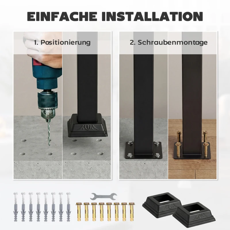 Outsunny Trapleuning voor 1-3 treden, 94cm verstelbare hoek handgreep buiten en binnen metaal zwart