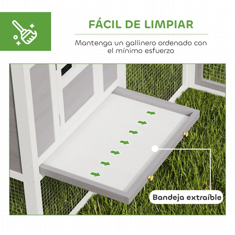 PawHut Gallinero de Madera Grande Exterior en L para Esquina con 2 Nidos Corral Bandejas Extraíbles 251x192x103 cm Gris