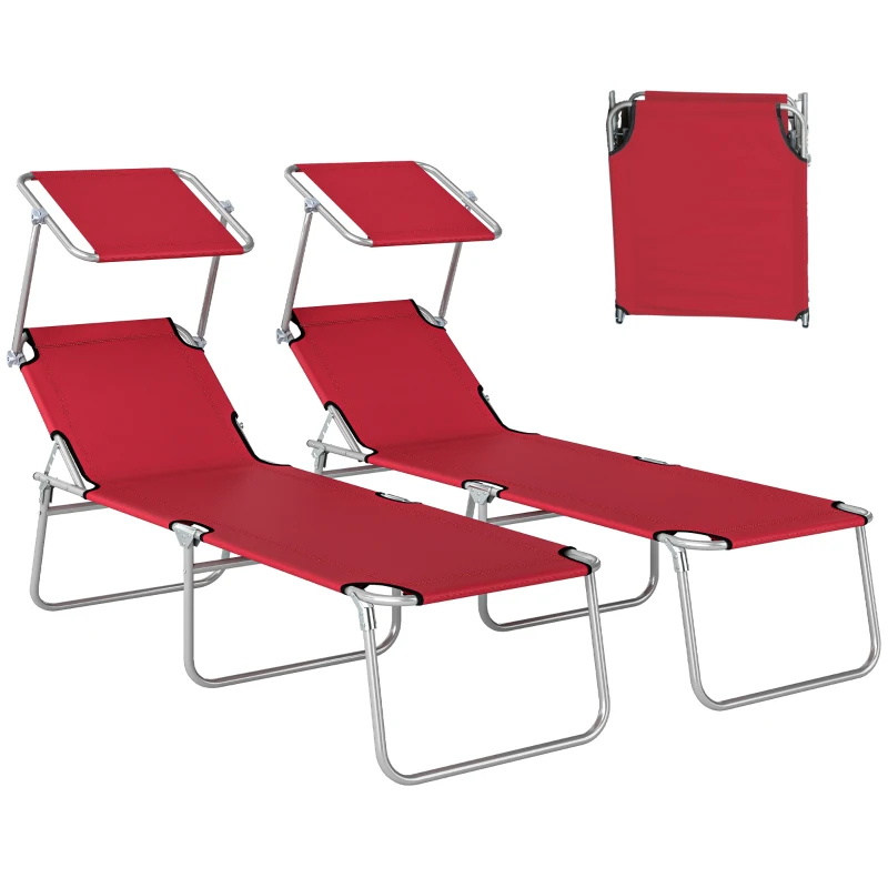 Outsunny Outdoor Foldable Sun Lounger Set of 2, 4 Level Adjustable Backrest Reclining Sun Lounger Chair with Angle