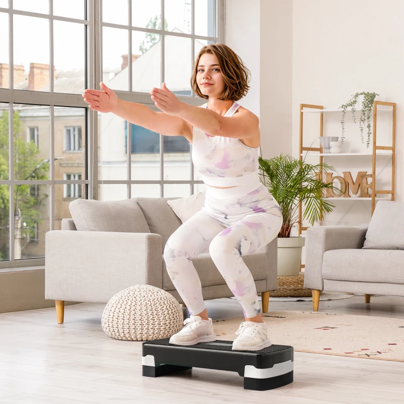 HOMCOM Stepboard aerobic fitness stepper hometrainer in hoogte verstelbaar sport zwart