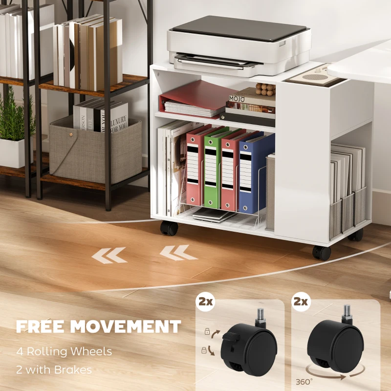 HOMCOM Stojak na drukarkę z podzieloną komorą, półkami do biura, 70 x 34 x 60 cm, biały