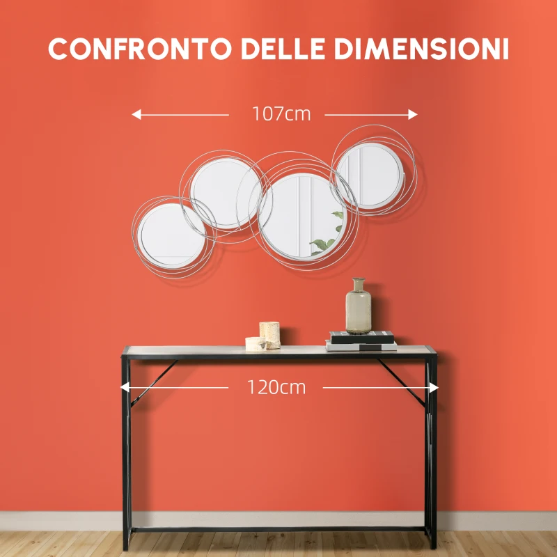 HOMCOM Set di 4 specchi rotondi in metallo argentato 107 x 56 cm