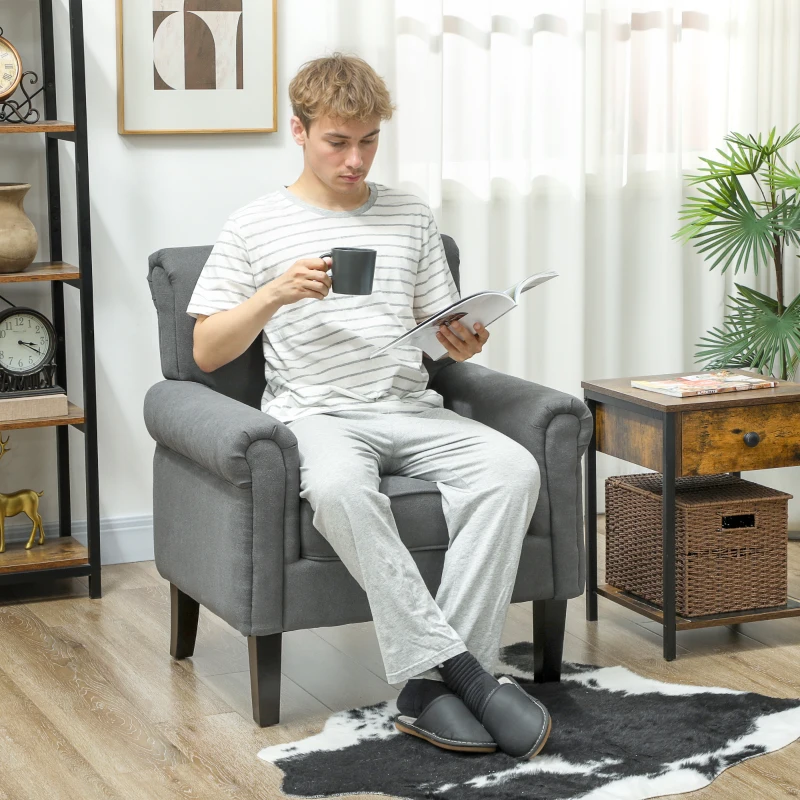 HOMCOM Butaca de Salón Tapizada en Tela Sillón Relax con Reposabrazos Asiento Extraíble para Dormitorio 79x72,5x88 cm Gris