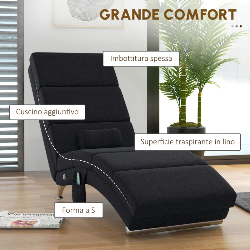 HOMCOM Poltrona Relax Ergonomica, Massaggiante e Riscaldante con Telecomando, 56 x 168 x 84 cm, Nero