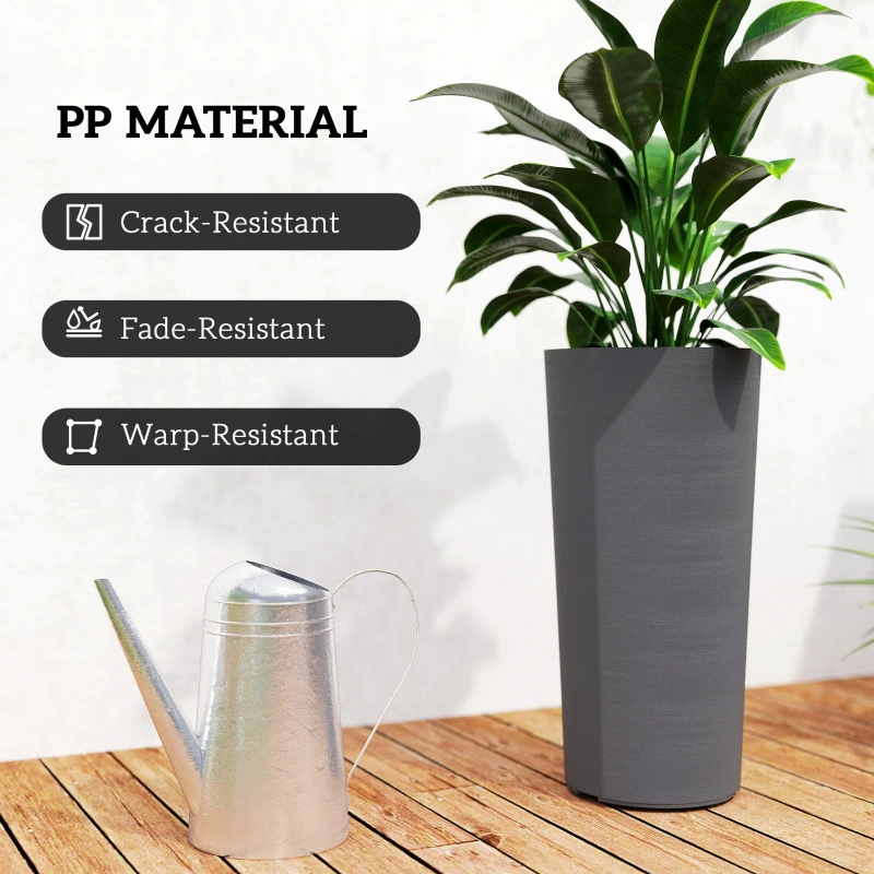 Outsunny Zestaw 2 Donic, Stosowane jedna w drugiej, Donice z Odpływem 35x35 cm, Okrągłe, Ciemnoszare