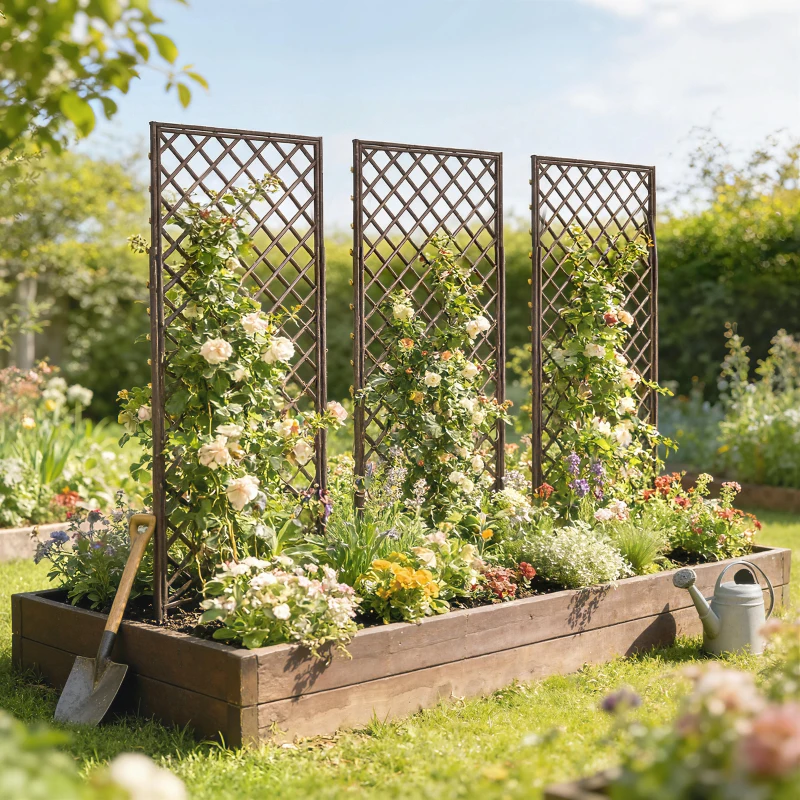 Outsunny Garden Trellis, 8mm Wicker Pergola, Flat Top, Natural Finish