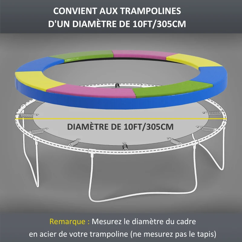 SPORTNOW Coussin de protection trampoline 305cm avec cordon élastique résistant aux intempéries et UV anti-déchirure, multicolore
