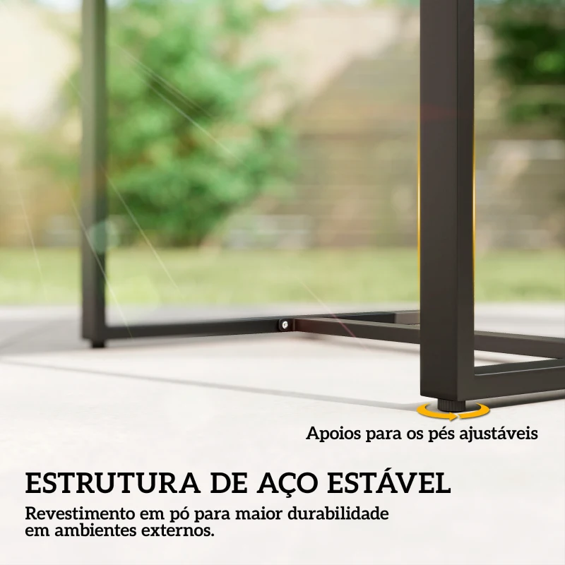 Outsunny Conjunto de Móveis de Exterior de 3 Peças em Vime PE com Cadeiras Mesa de Vidro Temperado e Almofadas Cinza Claro