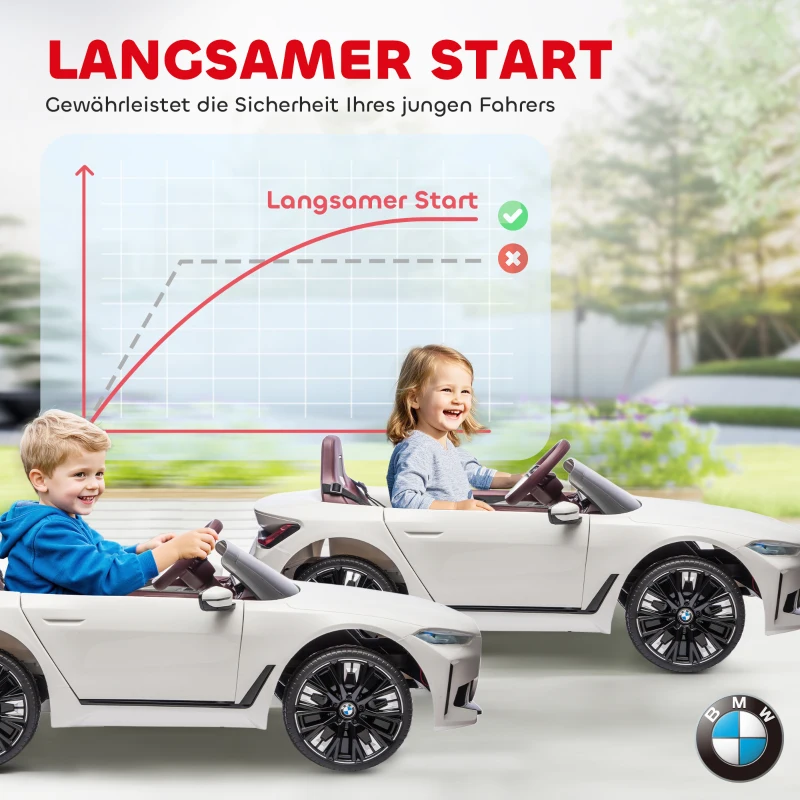 HOMCOM Kinderauto, oplaadbare accu, 3-5 km/u, met afstandsbediening, multimediaspeler, wit