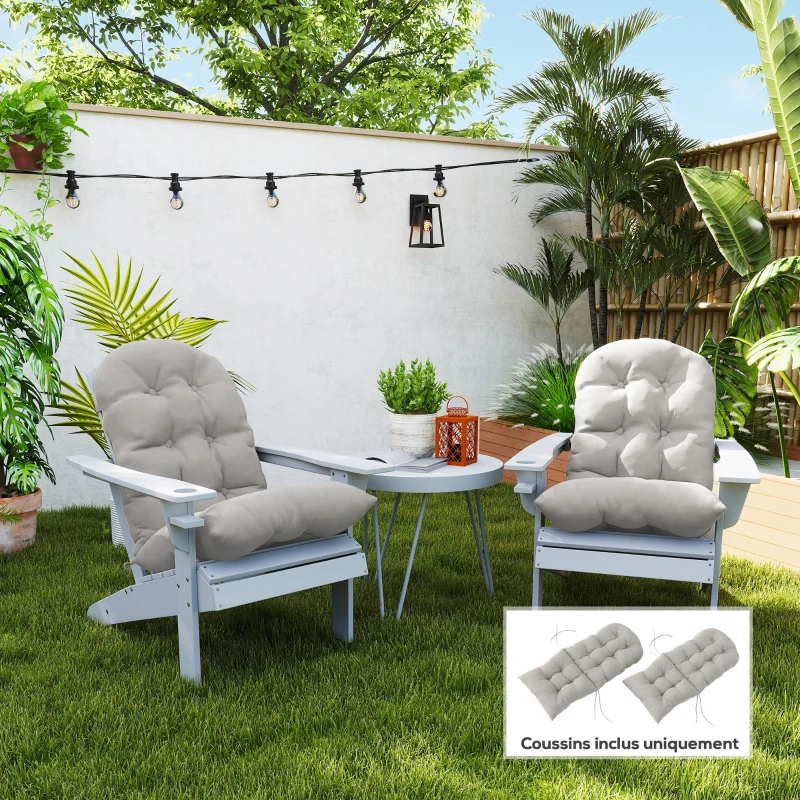 Outsunny Lot de 2 coussin de siège pour chaise Adirondack avec attaches sécurisées, design capitonné doux et épais, gris clair