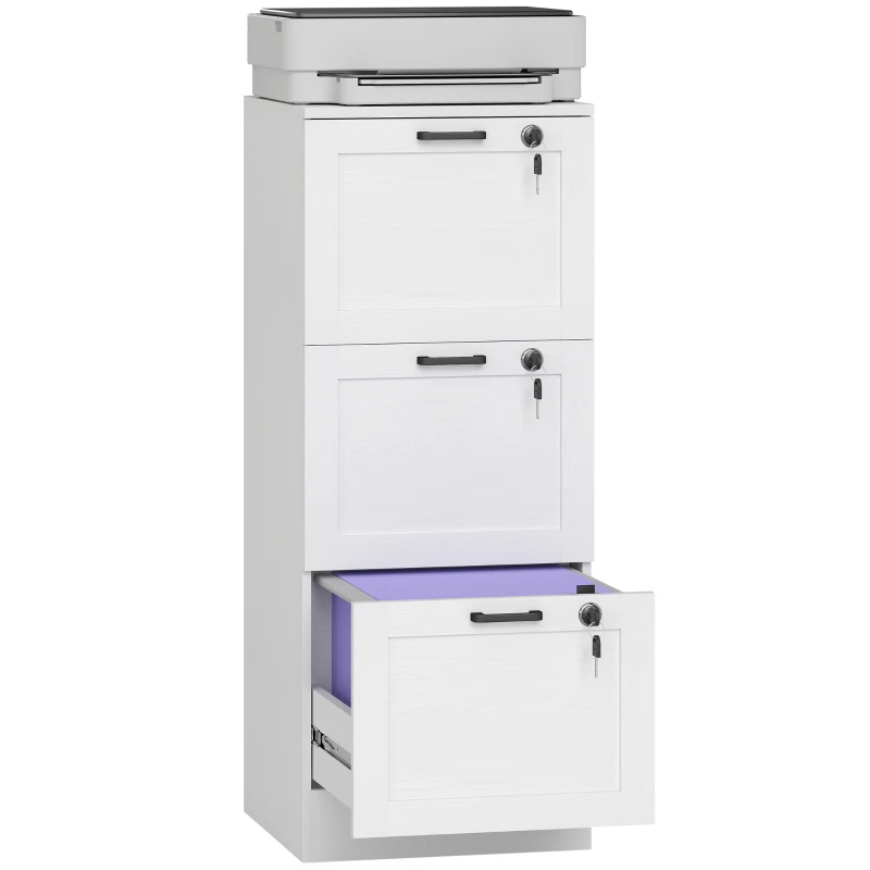 HOMCOM 3-Drawer Filing Cabinet with Lock - White