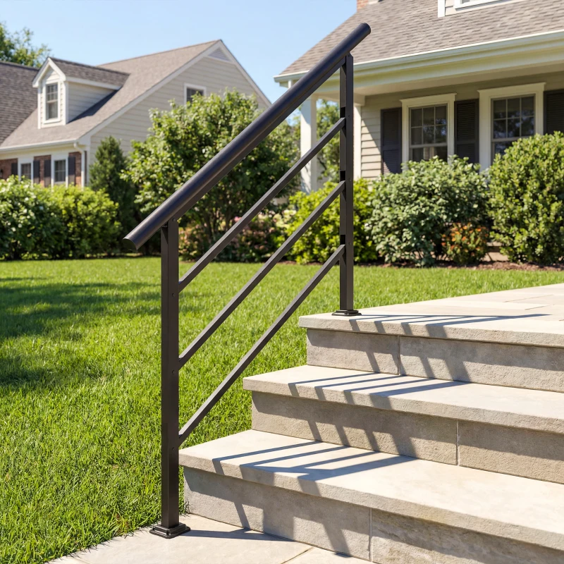 Outsunny Main courante d'escalier 131 cm Rampe d'escalier avec kit d'installation Angle réglable pour 1-4 marches Noir