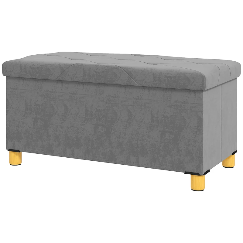 HOMCOM Banco Almacenaje Capacidad de 67 L 76x38x38 cm Tapizado en Terciopelo Carga 120 kg para Sala de Estar Dormitorio Gris