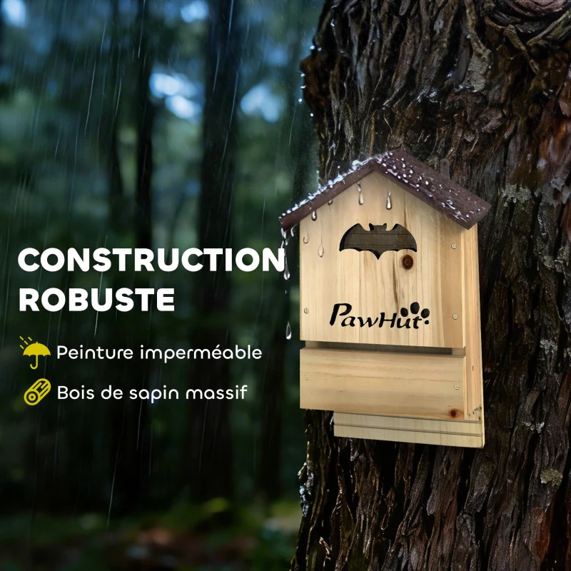 PawHut Lot de 3 Nichoirs Chauve Souris en Bois abri à chauves-souris 23 x 9,5 x 36,5 cm effet bois naturel